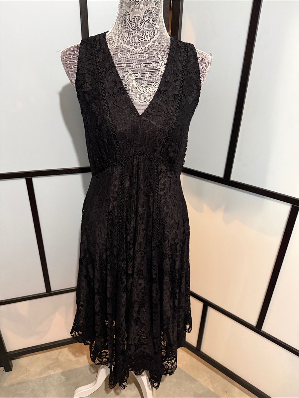 Taylor Black Lace V-Neck Midi Dress